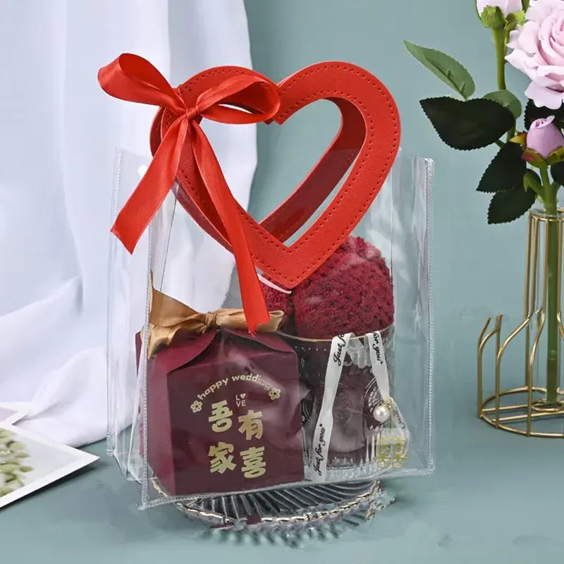 Clear Heart Gift Bags PVC Packing Bag with Handle