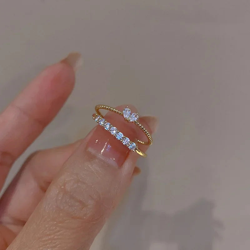 Gold Color Heart Zircon Rings Set for Women Adjustable - TIMECRAFT