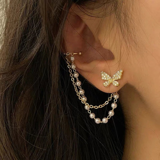 Korean Rhinestone Butterfly Stud Earrings For Women Cute
