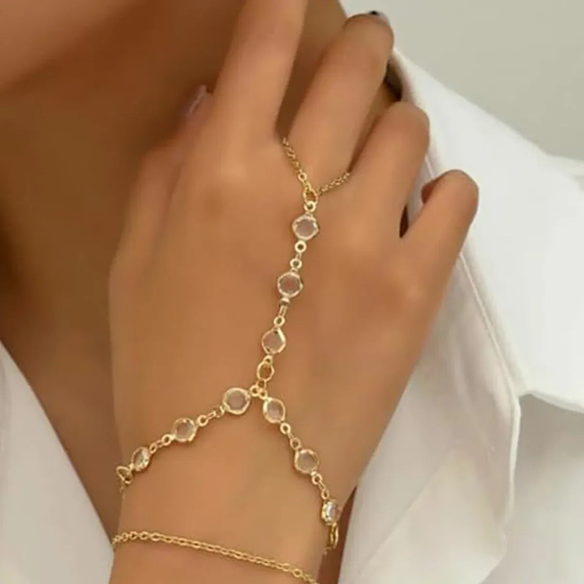 Fashion Multilayer Bracelet Ring Crystal Luxury Finger Bracelet