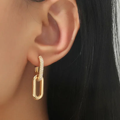 Retro Double Loop Design Drop Earrings Gold Silver Color