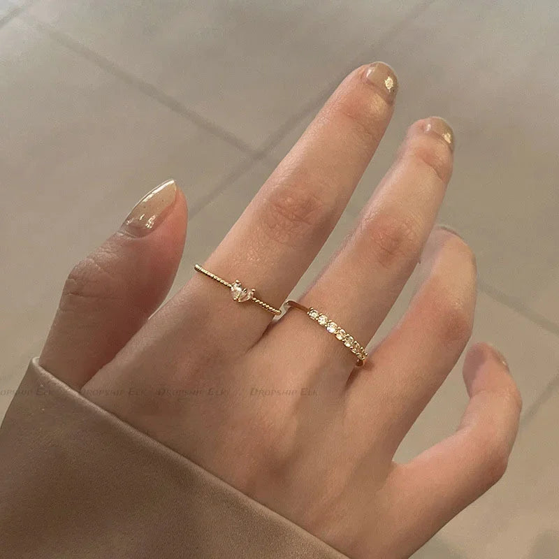 Gold Color Heart Zircon Rings Set for Women Adjustable - TIMECRAFT