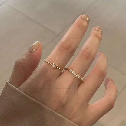 Gold Color Heart Zircon Rings Set for Women Adjustable - TIMECRAFT