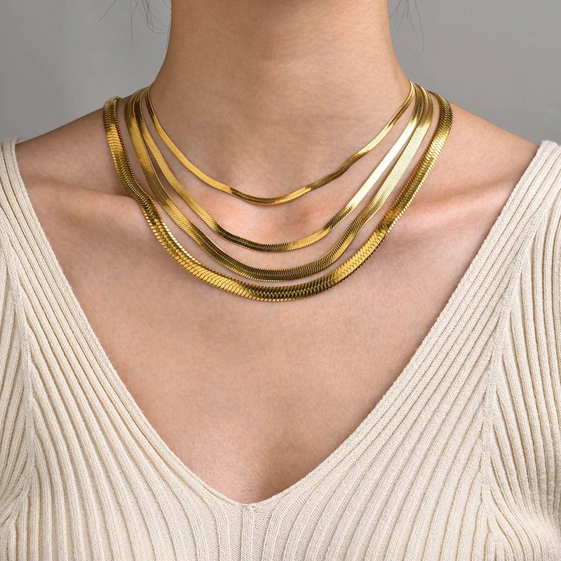 Hot Classic Unisex Flat Snake Chain Choker Necklace