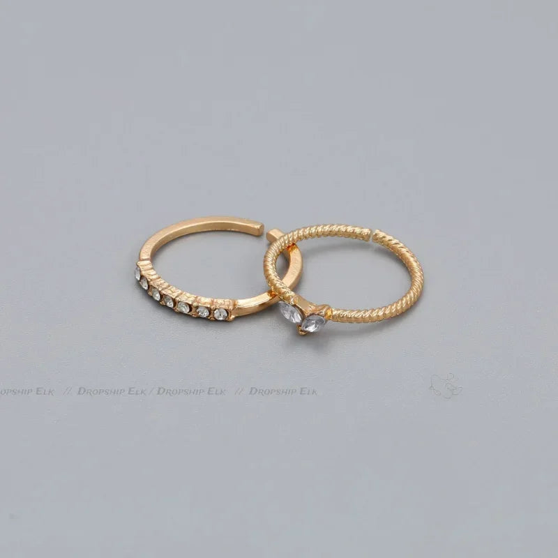 Gold Color Heart Zircon Rings Set for Women Adjustable - TIMECRAFT