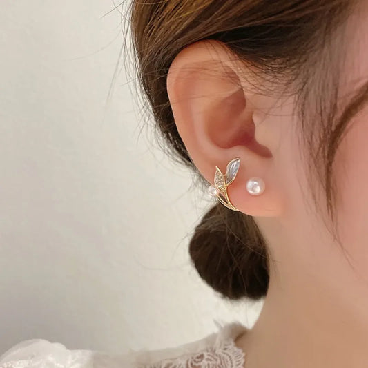 Korean Vintage Pearl Crystal Earrings For Women Jewelry