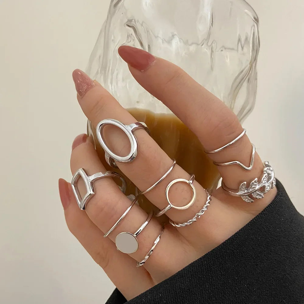 New Fashion Creative Geometric Leaf Wave Hollow Ring