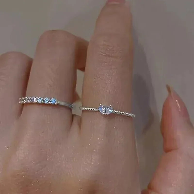 Gold Color Heart Zircon Rings Set for Women Adjustable - TIMECRAFT