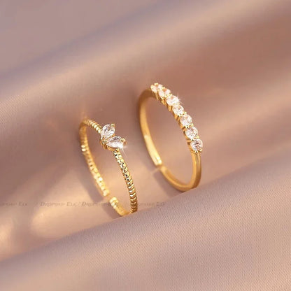 Gold Color Heart Zircon Rings Set for Women Adjustable - TIMECRAFT
