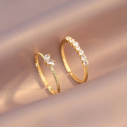Gold Color Heart Zircon Rings Set for Women Adjustable - TIMECRAFT