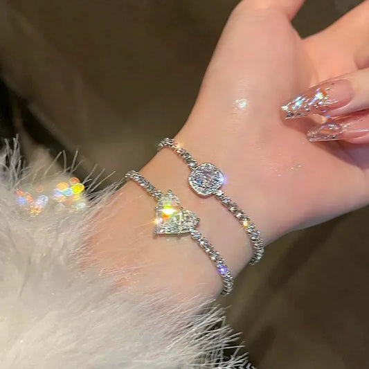Luxury Crystal Zircon Heart Chain Bracelets Women Exquisite
