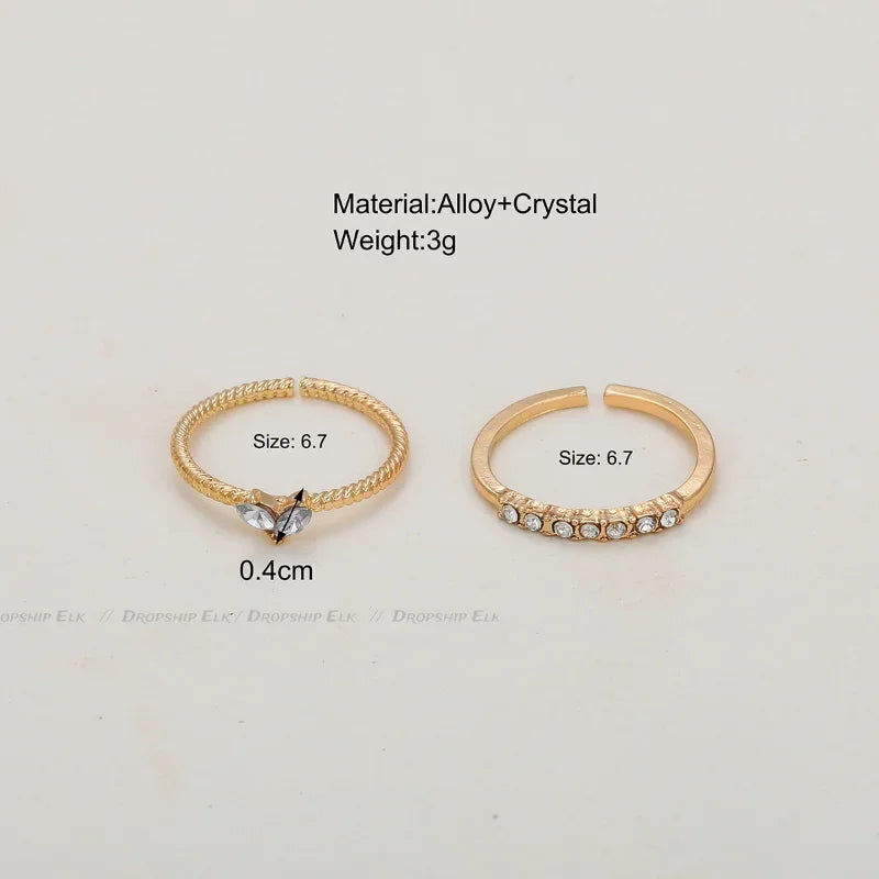Gold Color Heart Zircon Rings Set for Women Adjustable - TIMECRAFT