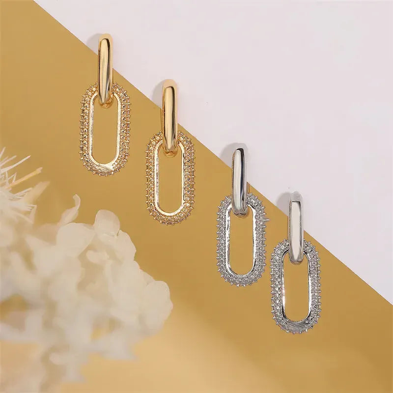 Retro Double Loop Design Drop Earrings Gold Silver Color