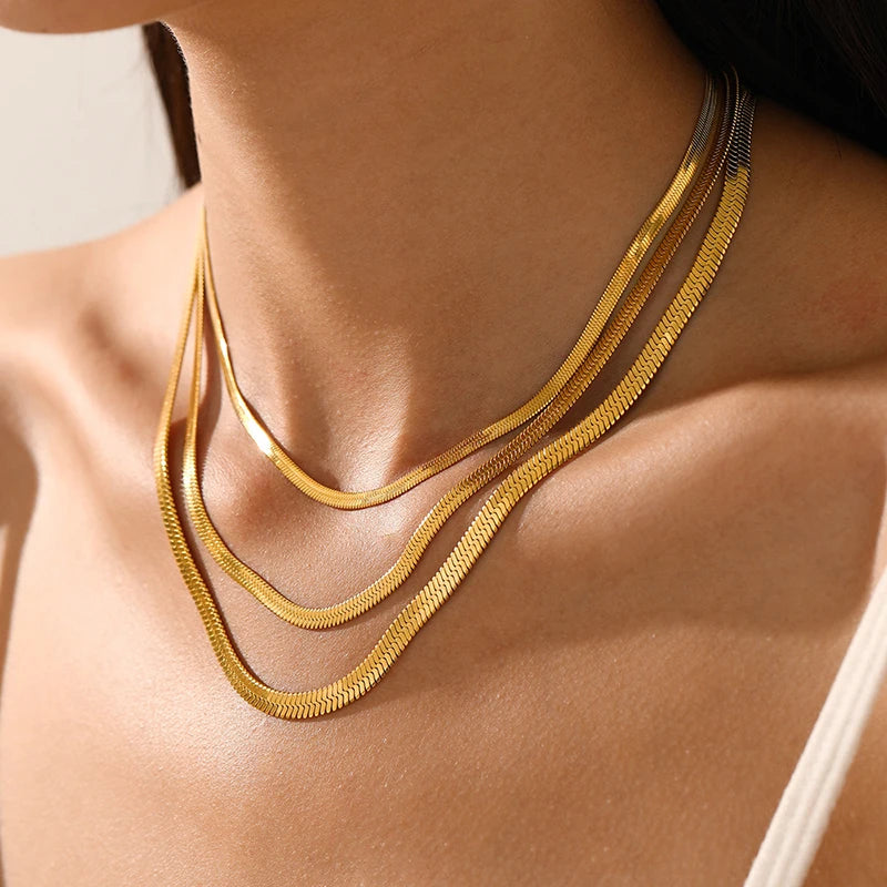 Hot Classic Unisex Flat Snake Chain Choker Necklace