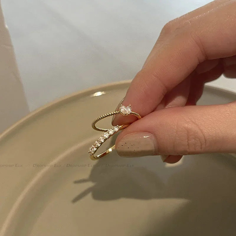 Gold Color Heart Zircon Rings Set for Women Adjustable - TIMECRAFT